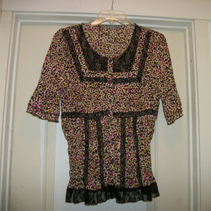 LOVELY MY COLLECTION PLEATED CREPEY LACE BLOUSE LG